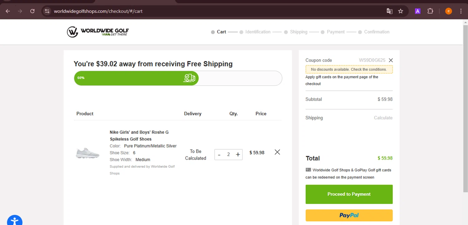 Edwin Watts Golf checkout page showing Edwin Watts Golf promo code box | Screenshot taken by SimplyCodes community member on Nov 12, 2024