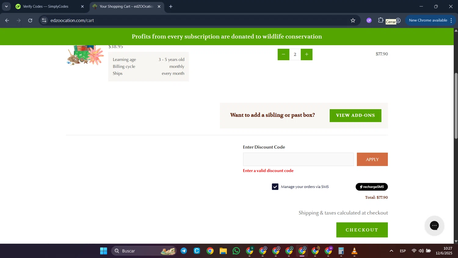 edZOOcation™ discount code screenshot showing code MAMAOFKIDS_TRAVELS applied at edZOOcation™ checkout page. Uploaded by SimplyCodes community member CleverFalcon6244 on Jun 12, 2025