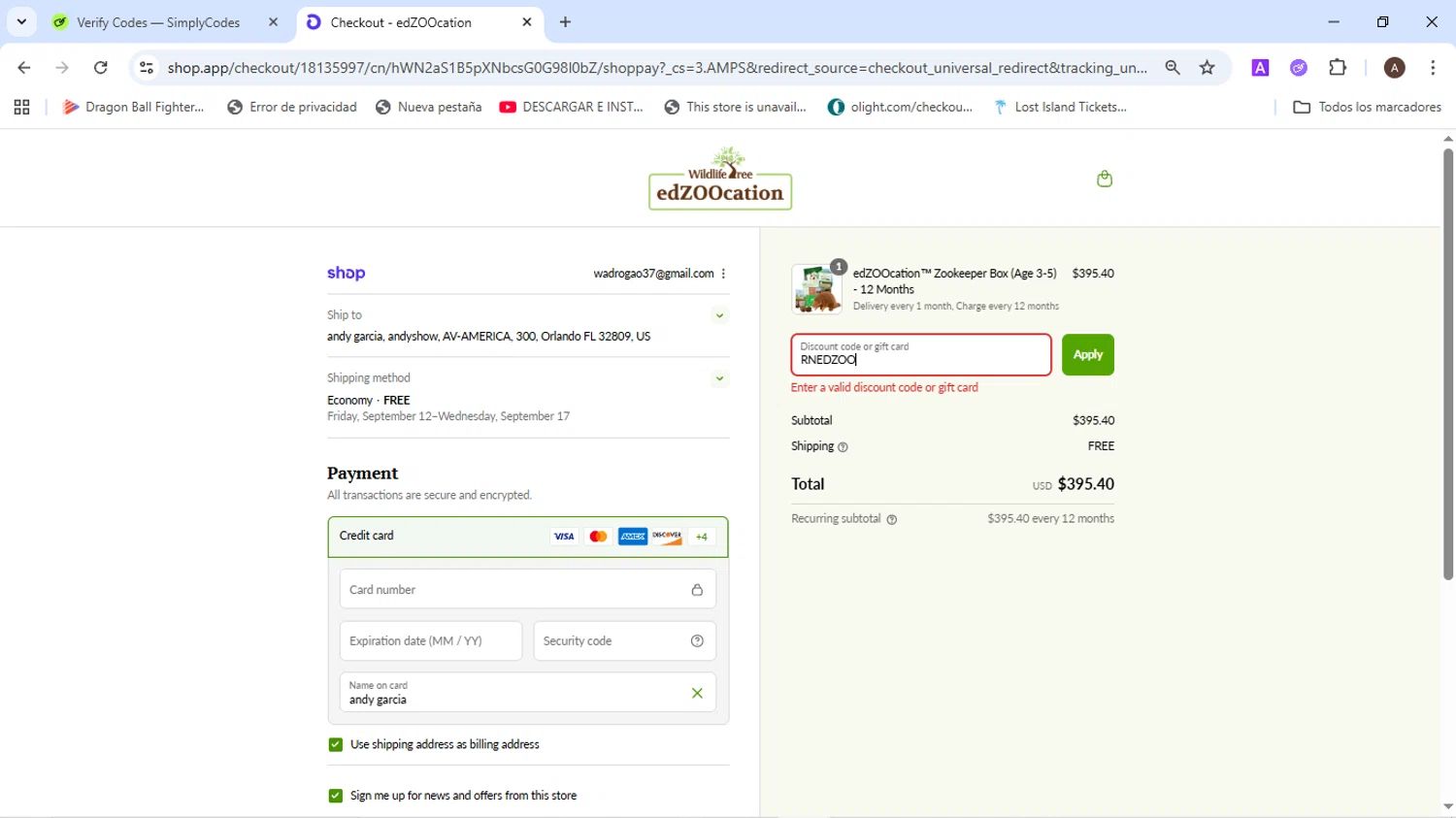 edZOOcation™ discount code screenshot showing code RNEDZOO applied at edZOOcation™ checkout page. Uploaded by SimplyCodes community member BudgetMaven6078 on Sep 4, 2025