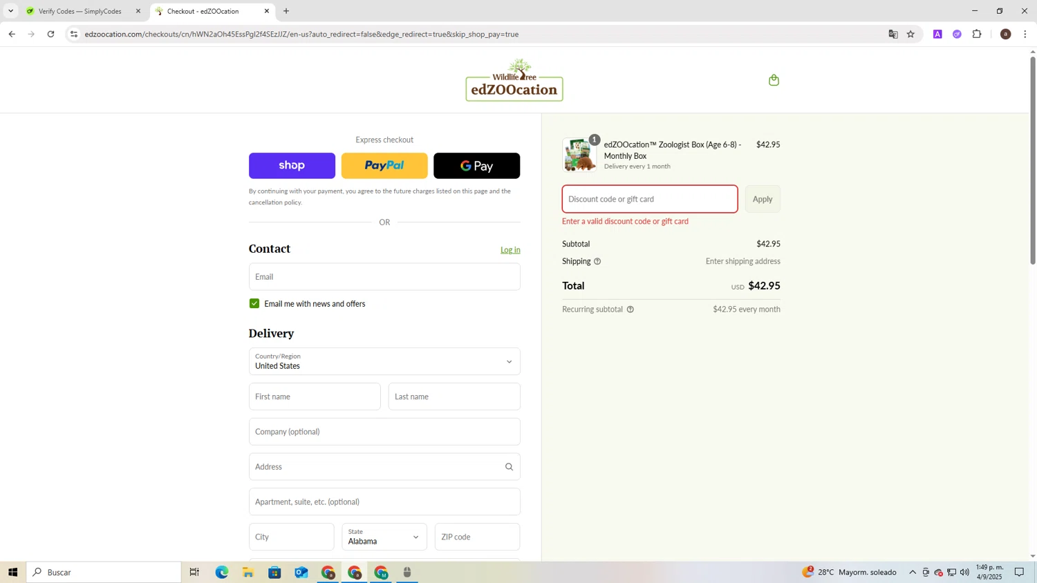 edZOOcation™ discount code screenshot showing code RNEDZOO applied at edZOOcation™ checkout page. Uploaded by SimplyCodes community member ShieldAdmiral2781 on Sep 4, 2025