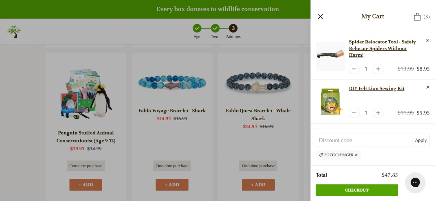 edZOOcation™ discount code screenshot showing code EDZOOJFINGER applied at edZOOcation™ checkout page. Uploaded by SimplyCodes community member Nubelinda on Aug 26, 2025