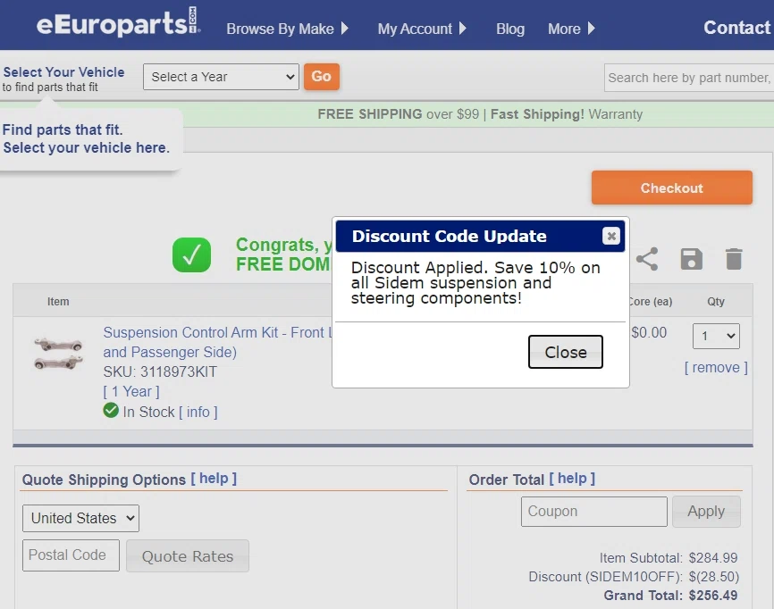 where to use eEuroparts promo code box