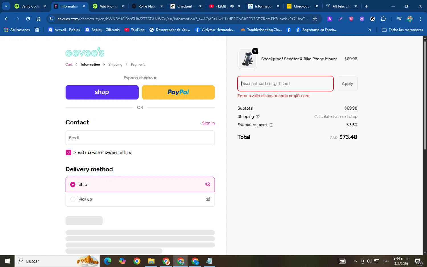 eevees discount code screenshot showing code GEAR35 applied at eevees checkout page. Uploaded by SimplyCodes community member helicoide on Feb 8, 2026