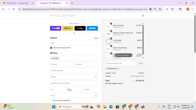 EF Collection checkout page showing EF Collection discount code box | Screenshot taken by SimplyCodes community member on Aug 27, 2025