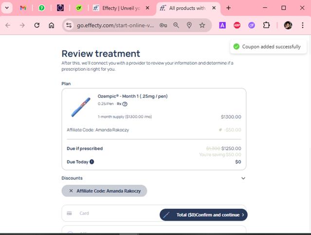 Effecty checkout page showing Effecty discount code box | Screenshot taken by SimplyCodes community member on May 4, 2025
