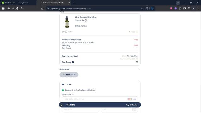 Effecty checkout page showing Effecty discount code box | Screenshot taken by SimplyCodes community member on Jun 5, 2025
