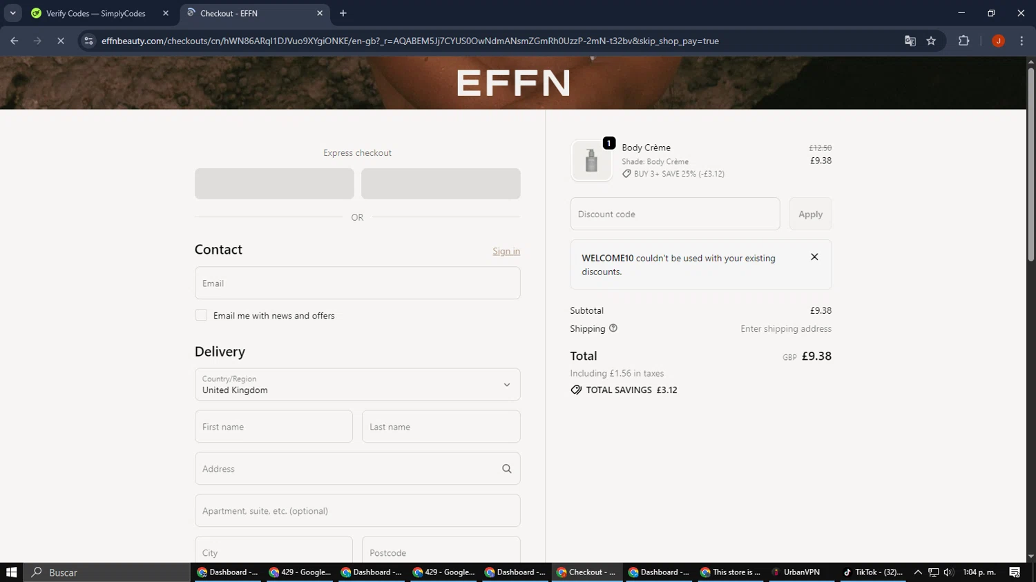 EFFN checkout page showing EFFN discount code box | Screenshot taken by SimplyCodes community member on Jan 27, 2026