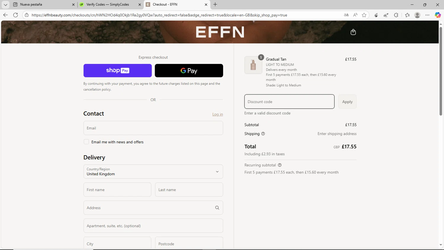 EFFN discount code screenshot showing code EFFN25 applied at EFFN checkout page. Uploaded by SimplyCodes community member CrownShopper2899 on Aug 27, 2025