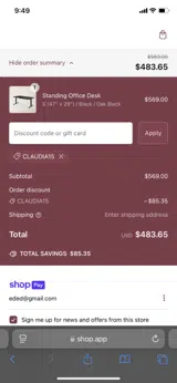 CLAUDIA15 coupon verification screenshot