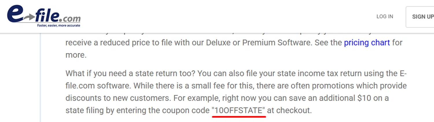 E-File.com promo code screenshot showing code 10OFFSTATE applied at E-File.com checkout page. Uploaded by SimplyCodes community member SilverMakeup on May 21, 2026