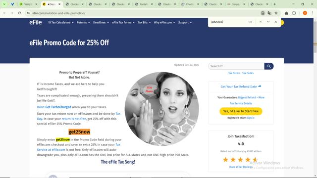 eFile checkout page showing eFile promo code box | Screenshot taken by SimplyCodes community member on Feb 4, 2025