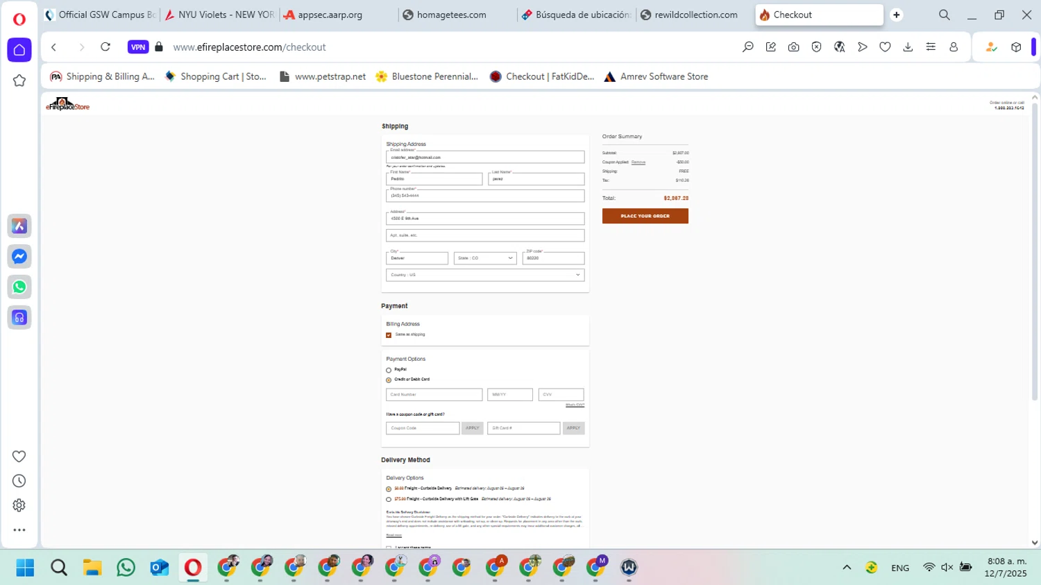 eFireplaceStore.com coupon code screenshot showing code CART50 applied at eFireplaceStore.com checkout page. Uploaded by SimplyCodes community member FundoSinai on Jul 12, 2025