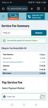 FINAL20 coupon verification screenshot