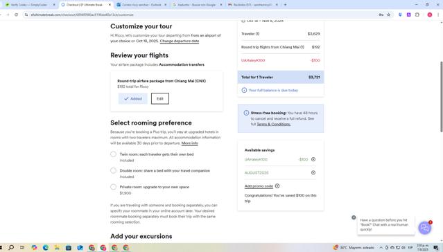 EF Ultimate Break checkout page showing EF Ultimate Break discount code box | Screenshot taken by SimplyCodes community member on Aug 7, 2025