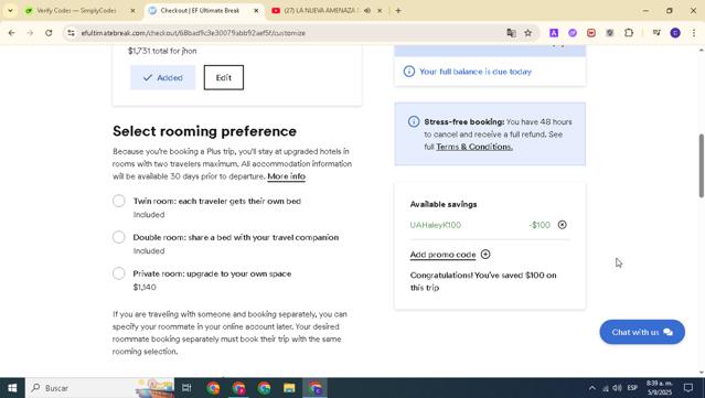 EF Ultimate Break checkout page showing EF Ultimate Break discount code box | Screenshot taken by SimplyCodes community member on Sep 5, 2025