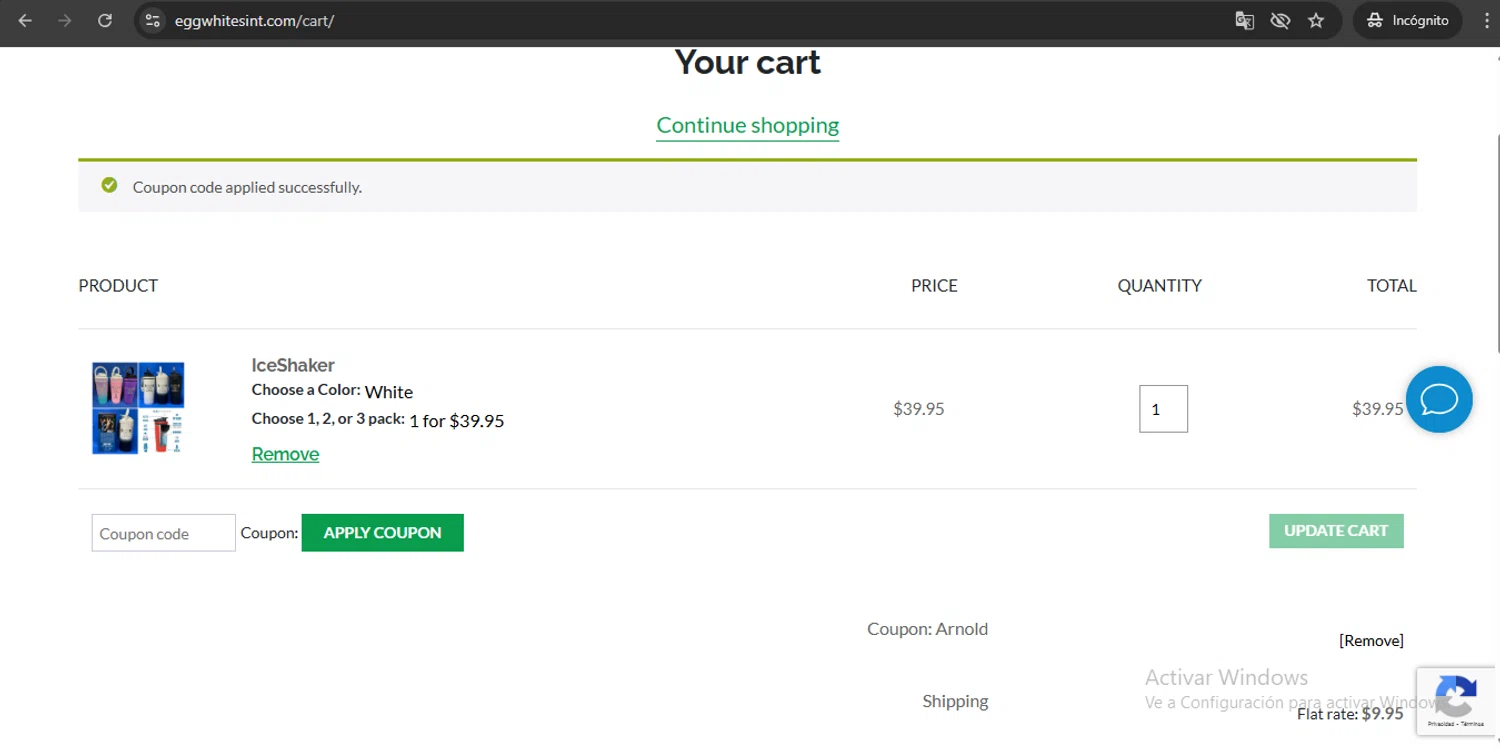 Egg Whites International promo code screenshot showing code ARNOLD applied at Egg Whites International checkout page. Uploaded by SimplyCodes community member UchihaMadara on Sep 26, 2025