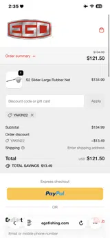EGO Fishing coupon verification screenshot