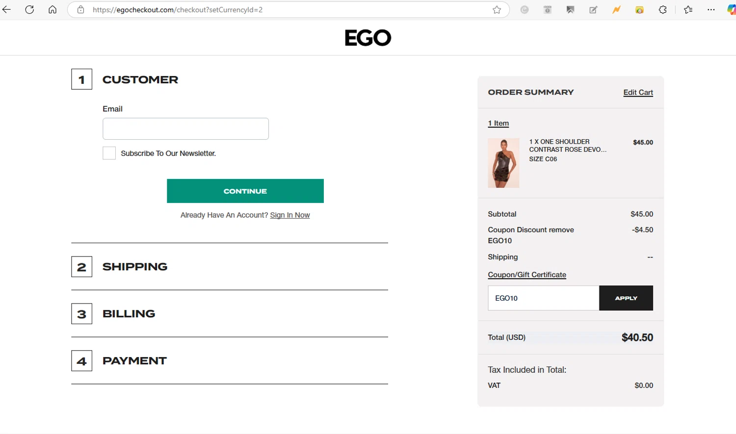 Ego Shoes coupon code screenshot showing code EGO10 applied at Ego Shoes checkout page. Uploaded by SimplyCodes community member VictorYanez on Apr 5, 2025