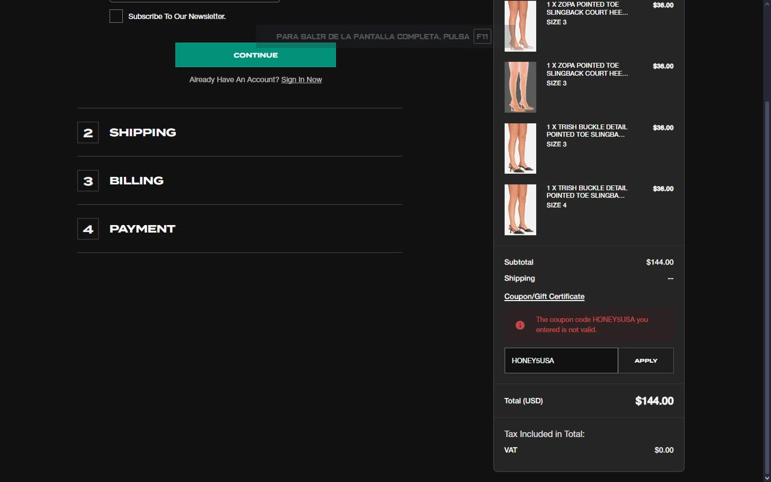 Ego Shoes coupon code screenshot showing code HONEY5USA applied at Ego Shoes checkout page. Uploaded by SimplyCodes community member GiornoGiovanna on Feb 16, 2025