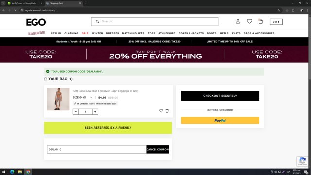 Ego Shoes checkout page showing Ego Shoes coupon code box | Screenshot taken by SimplyCodes community member on Feb 6, 2025