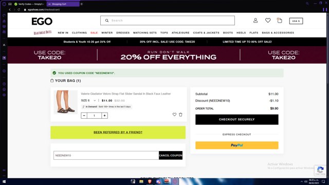 Ego Shoes checkout page showing Ego Shoes coupon code box | Screenshot taken by SimplyCodes community member on Feb 6, 2025