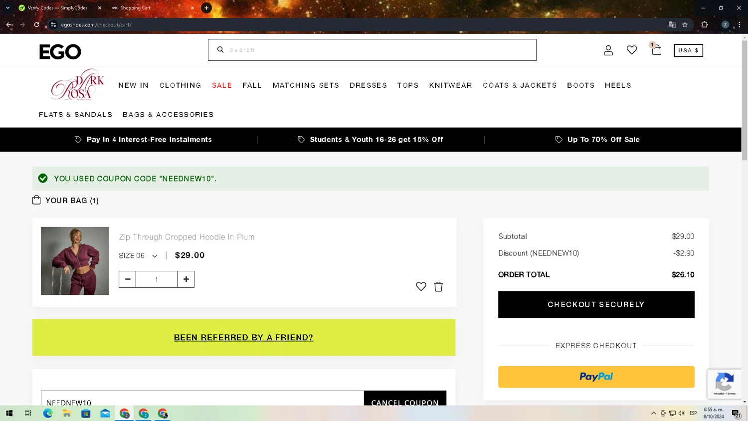 where to use Ego Shoes promo code box