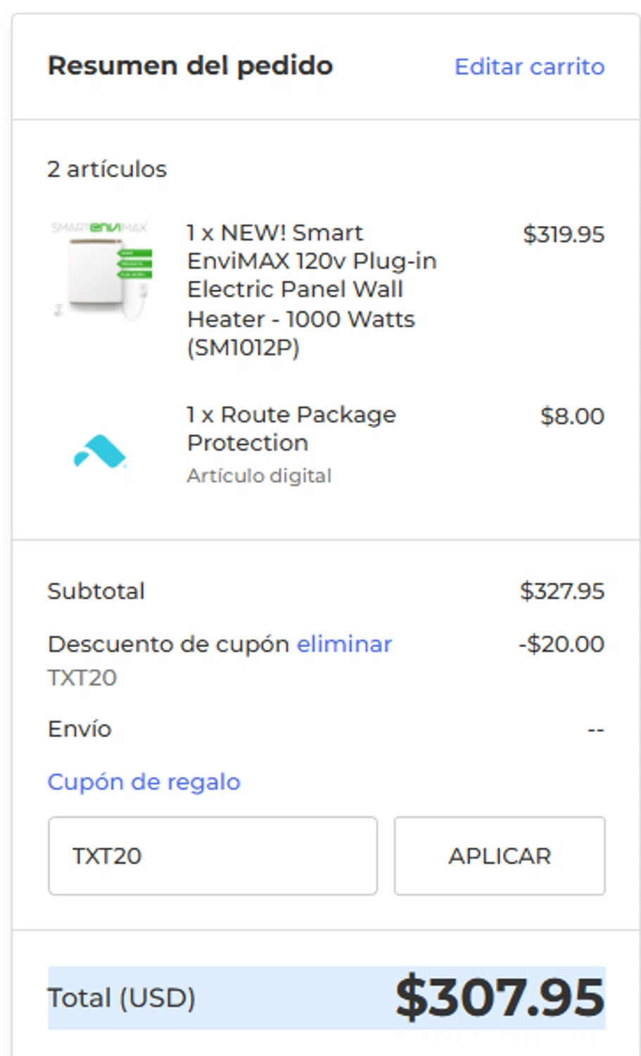 eheat checkout page showing eheat coupon code box | Screenshot taken by SimplyCodes community member on Apr 14, 2025