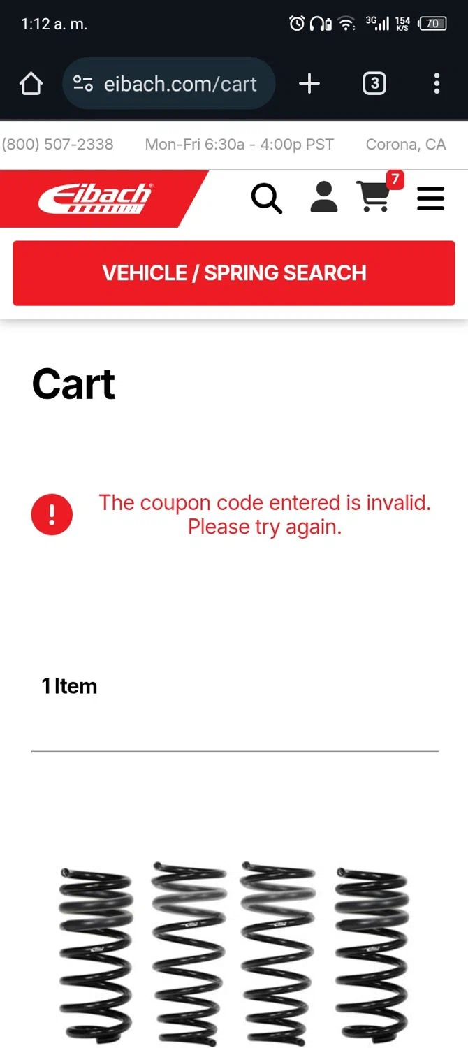 Eibach coupon code screenshot showing code FREESHIP applied at Eibach checkout page. Uploaded by SimplyCodes community member Rafita on Jan 31, 2025