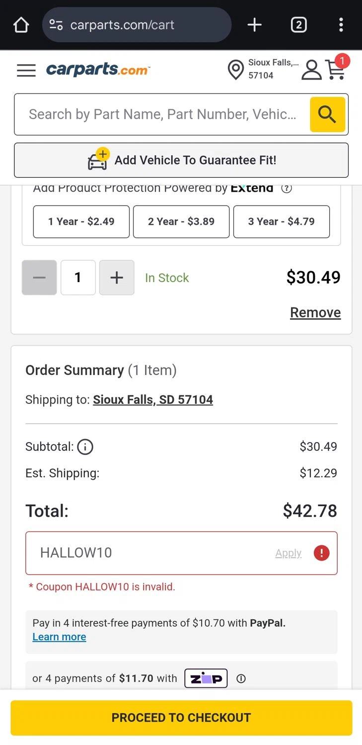 Eibach coupon code screenshot showing code HALLOW10 applied at Eibach checkout page. Uploaded by SimplyCodes community member ComeBurra123 on Feb 18, 2025