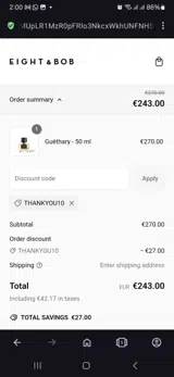 Eight and Bob coupon verification screenshot