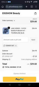 CERISE1307 coupon verification screenshot