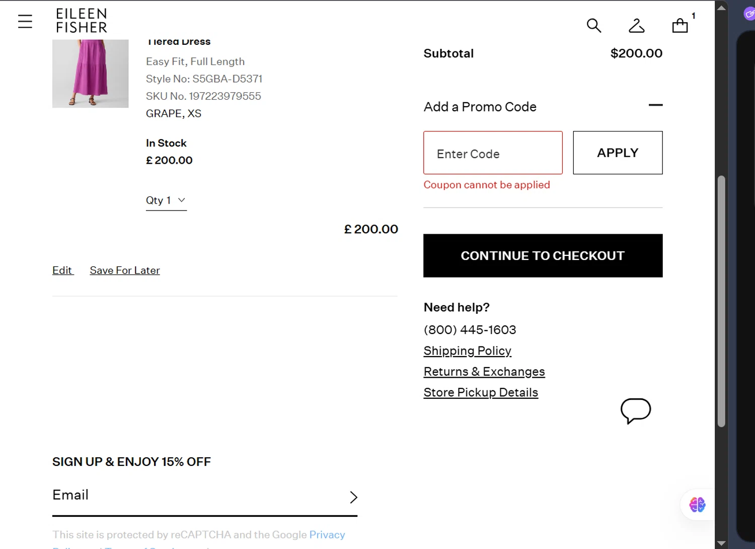 Eileen Fisher promo code screenshot showing code SUMMER25 applied at Eileen Fisher checkout page. Uploaded by SimplyCodes community member SmartGenius4250 on Jun 20, 2025