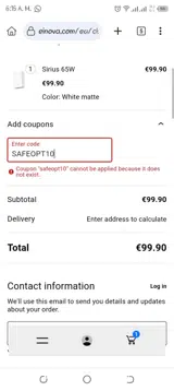 SAFEOPT10 coupon verification screenshot