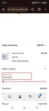Power20 coupon verification screenshot