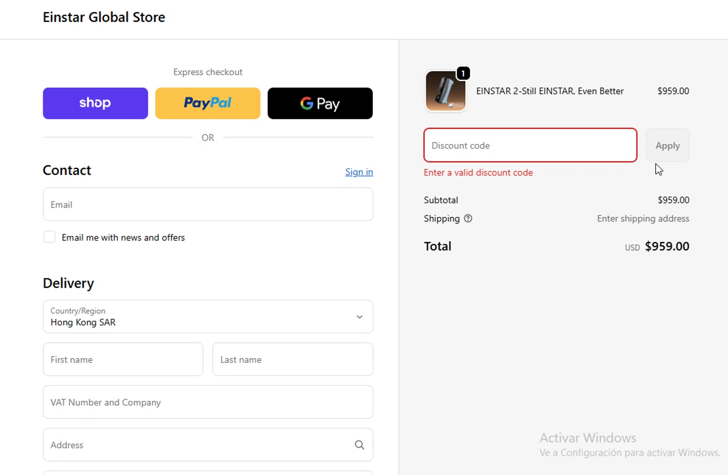 Einstar promo code screenshot showing code SAVE50$ applied at Einstar checkout page. Uploaded by SimplyCodes community member danyx_gx on Dec 1, 2025