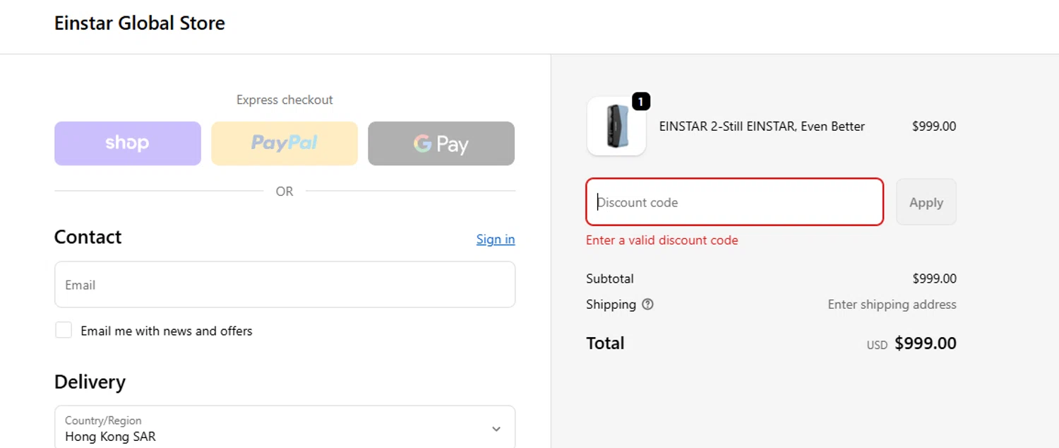 Einstar promo code screenshot showing code 50DIME applied at Einstar checkout page. Uploaded by SimplyCodes community member RoyalHunter7313 on Oct 19, 2025