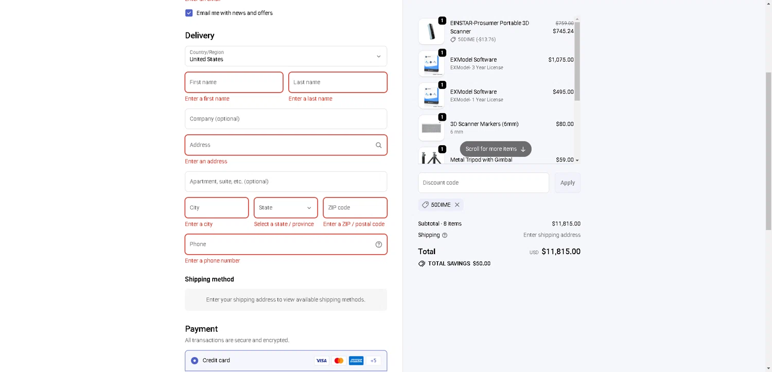 Einstar promo code screenshot showing code 50DIME applied at Einstar checkout page. Uploaded by SimplyCodes community member aver_136263192 on Oct 19, 2025