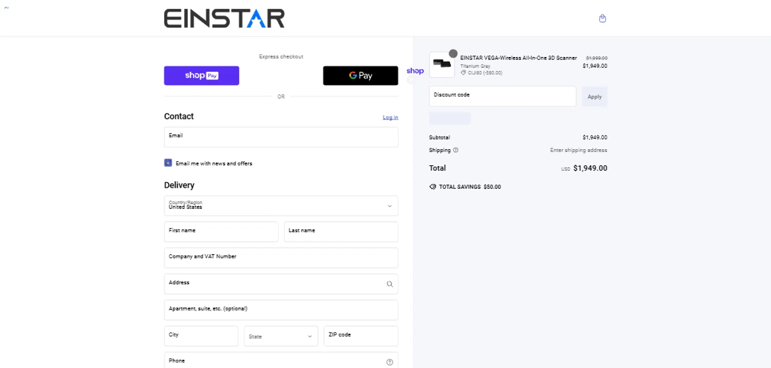 Einstar promo code screenshot showing code CIJI50 applied at Einstar checkout page. Uploaded by SimplyCodes community member PromoAdmiral6652 on Jan 14, 2025