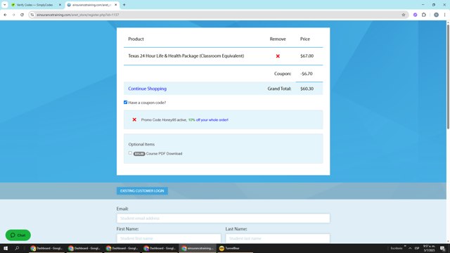EInsurance Training checkout page showing EInsurance Training coupon code box | Screenshot taken by SimplyCodes community member on Jul 5, 2025