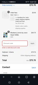 EJuice Vape Distro coupon verification screenshot