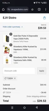 EJuice Vape Distro coupon verification screenshot