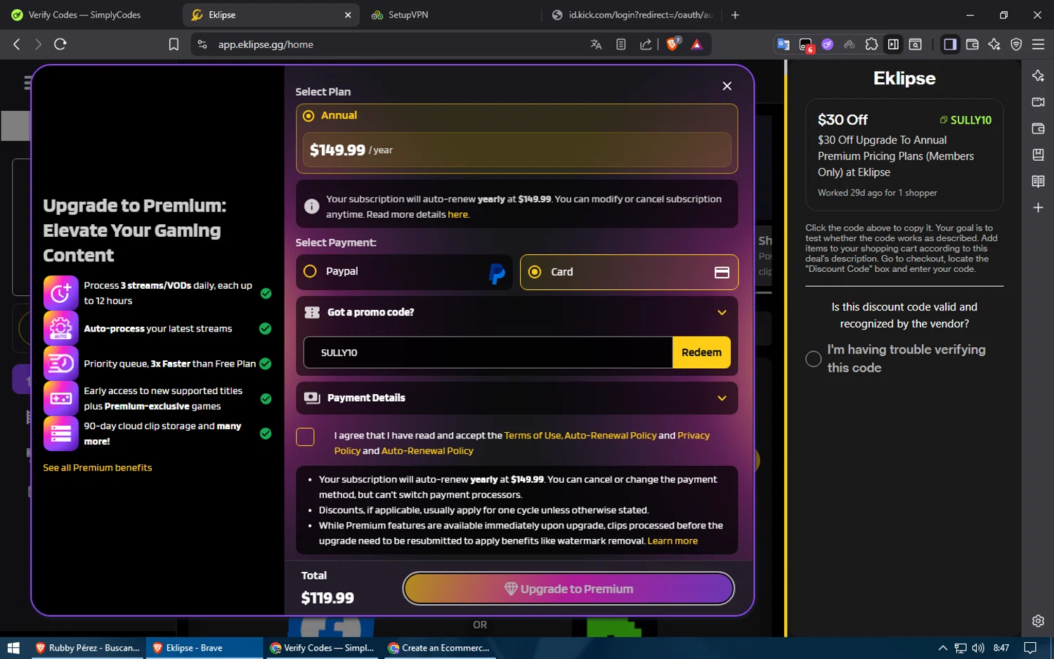 Eklipse checkout page showing Eklipse promo code box | Screenshot taken by SimplyCodes community member on Jul 28, 2025