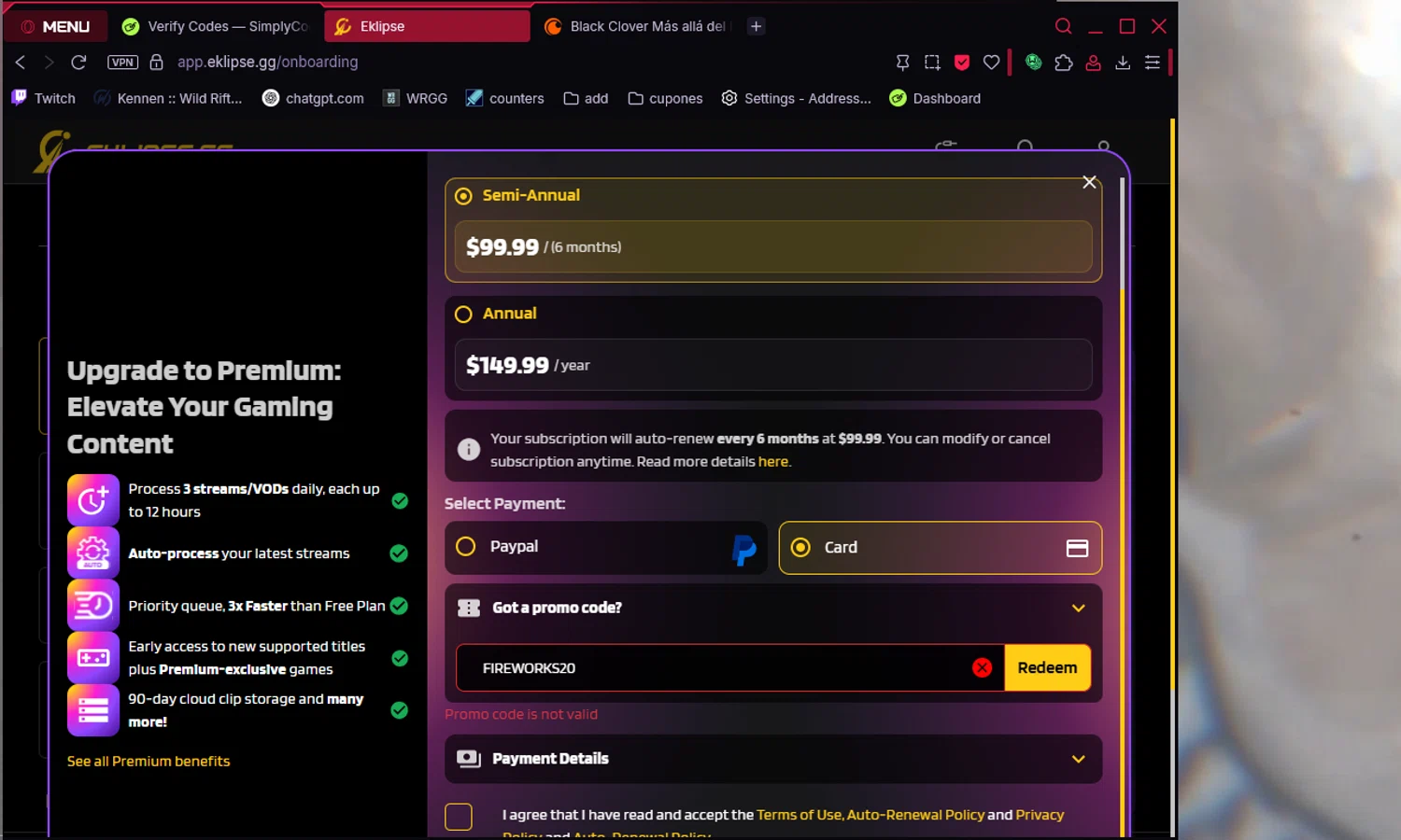 Eklipse promo code screenshot showing code FIREWORKS20 applied at Eklipse checkout page. Uploaded by SimplyCodes community member Chukaflu on Jul 30, 2025