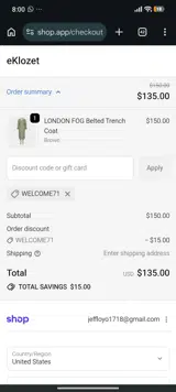 eKlozet coupon verification screenshot