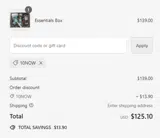 10NOW coupon verification screenshot