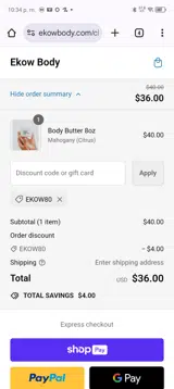 EKOW80 coupon verification screenshot