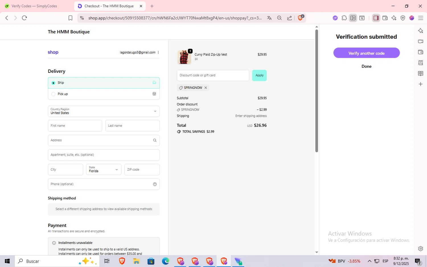 EKRCOVER discount code screenshot showing code WEEKWNG5 applied at EKRCOVER checkout page. Uploaded by SimplyCodes community member aaaaaaaaaaaaaaa on Dec 10, 2025