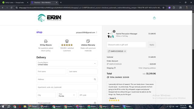 Ekrin Athletics checkout page showing Ekrin Athletics discount code box | Screenshot taken by SimplyCodes community member on Sep 12, 2025