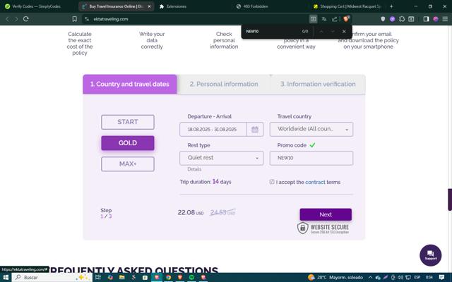 EKTA Traveling checkout page showing EKTA Traveling promo code box | Screenshot taken by SimplyCodes community member on Aug 18, 2025