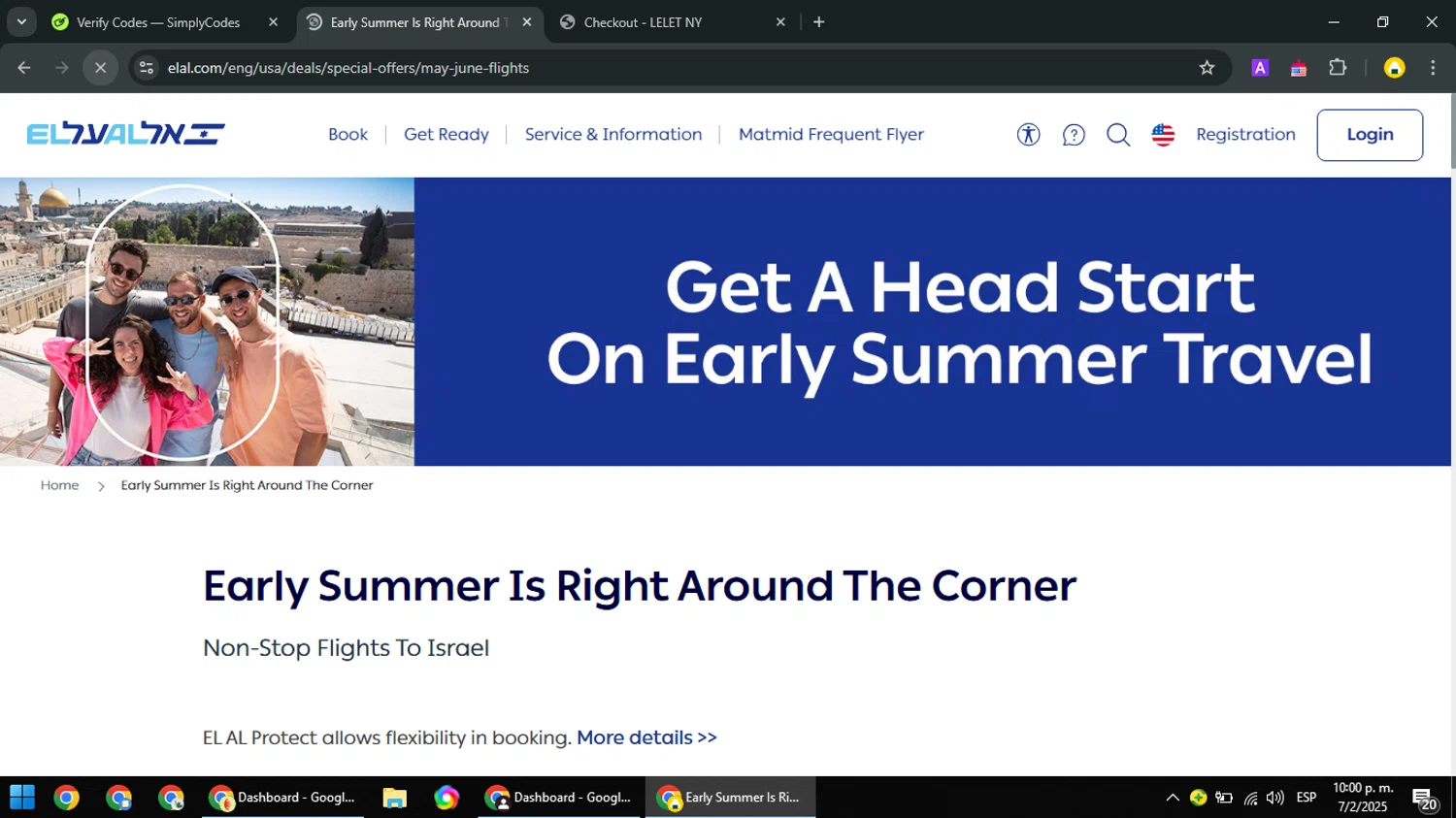 EL AL coupon code screenshot showing code SPRING15 applied at EL AL checkout page. Uploaded by SimplyCodes community member PromoScout874 on Feb 8, 2025